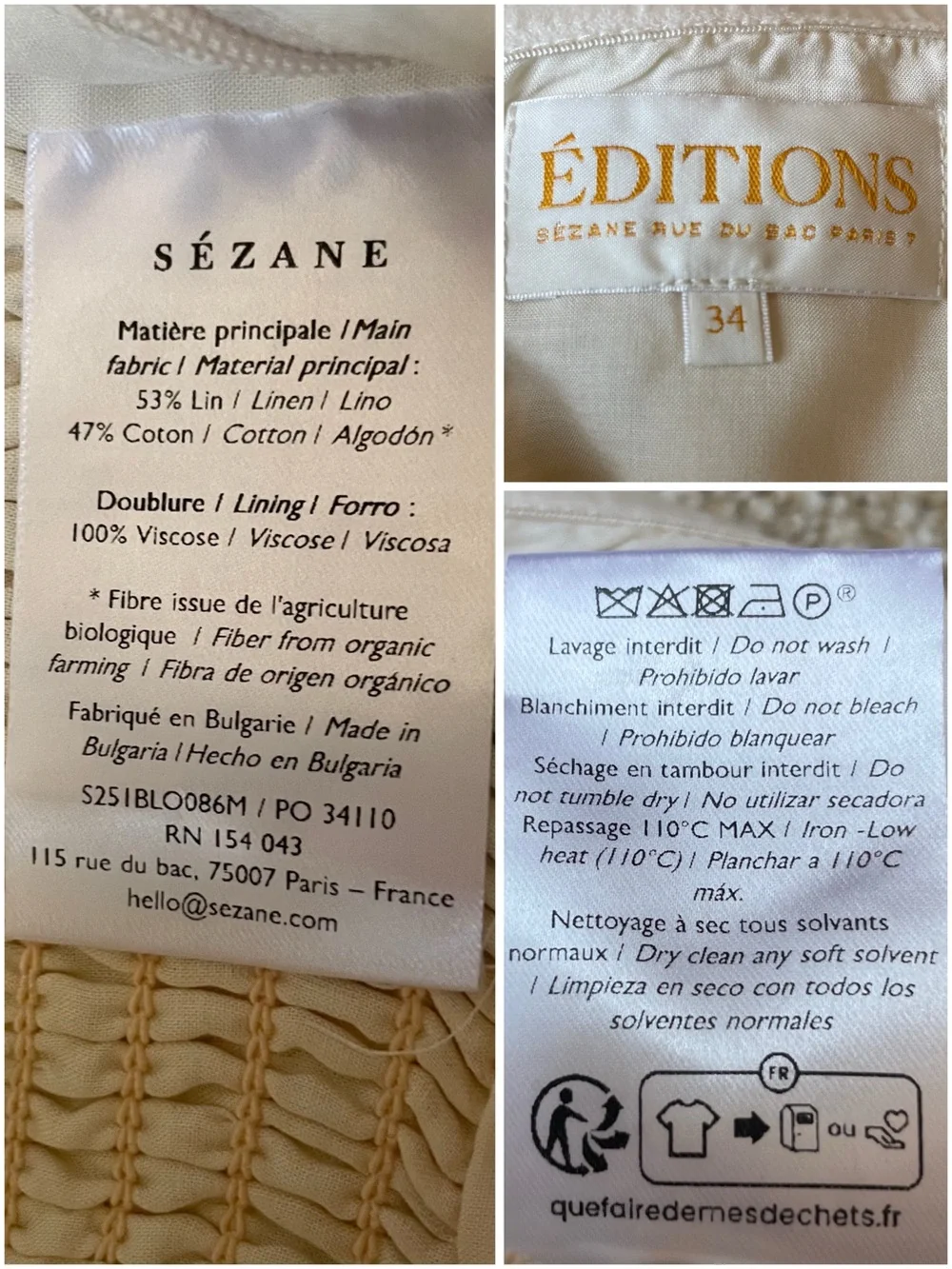 SEZANE EDITIONS Ecru Cream & Black Polka Dot Printed Linen Strapless Peplum Top - Picture 15 of 17